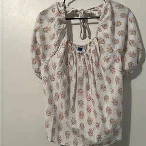 Old Navy White and Brown Leaf Print Blouse